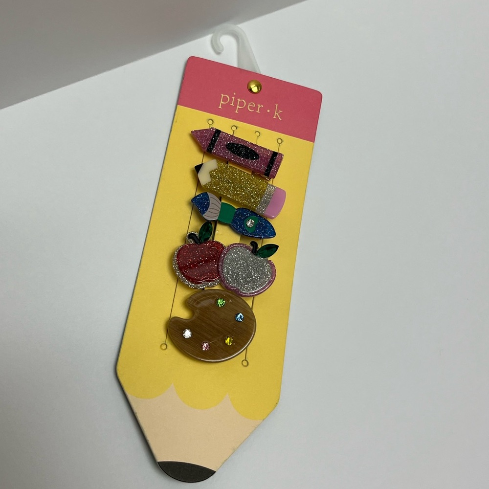 NWT ✏️🍎 Back to School Piper K Hair Clips set of 5 - Picture 8 of 11
